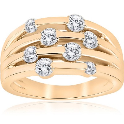 Pompeii3 1ct Yellow Gold Real Diamond 14K Right Hand Womens Fashion Multi Row Ring