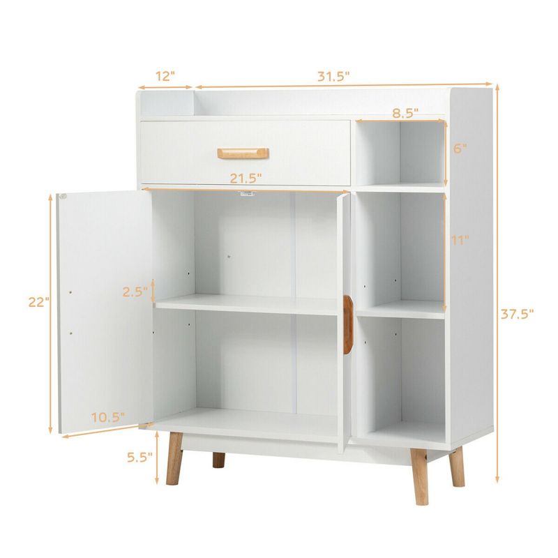Costway Floor Storage Cabinet Free Standing Cupboard Chest w/1 Drawer 2 Doors 3 Shelves, 4 of 11