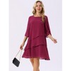 INSPIRE CHIC Women's Round Neck Semi Sheer 3/4 Bell Sleeve Asymmetrical Layered Tiered Midi Dress - 4 of 4