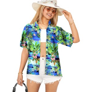 HAPPY BAY Button Down Shirt Summer Beach Party Blouse Flamingo Shirt Short Sleeve Vacation Dress Tops Tee Shirts Hawaiian Dresses - 1 of 4