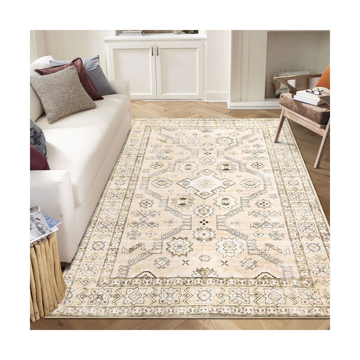 Washable Rug Soft Boho Area Rug for Living Room, Non Slip Stain Resistant Bedroom Rug Indoor Floor Cover - thumbnail 2
