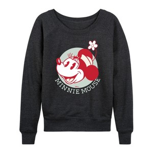 Women's - Disney - Vintage Minnie Mouse Lightweight French Terry Wide Neck Long Sleeve Shirt - 1 of 4