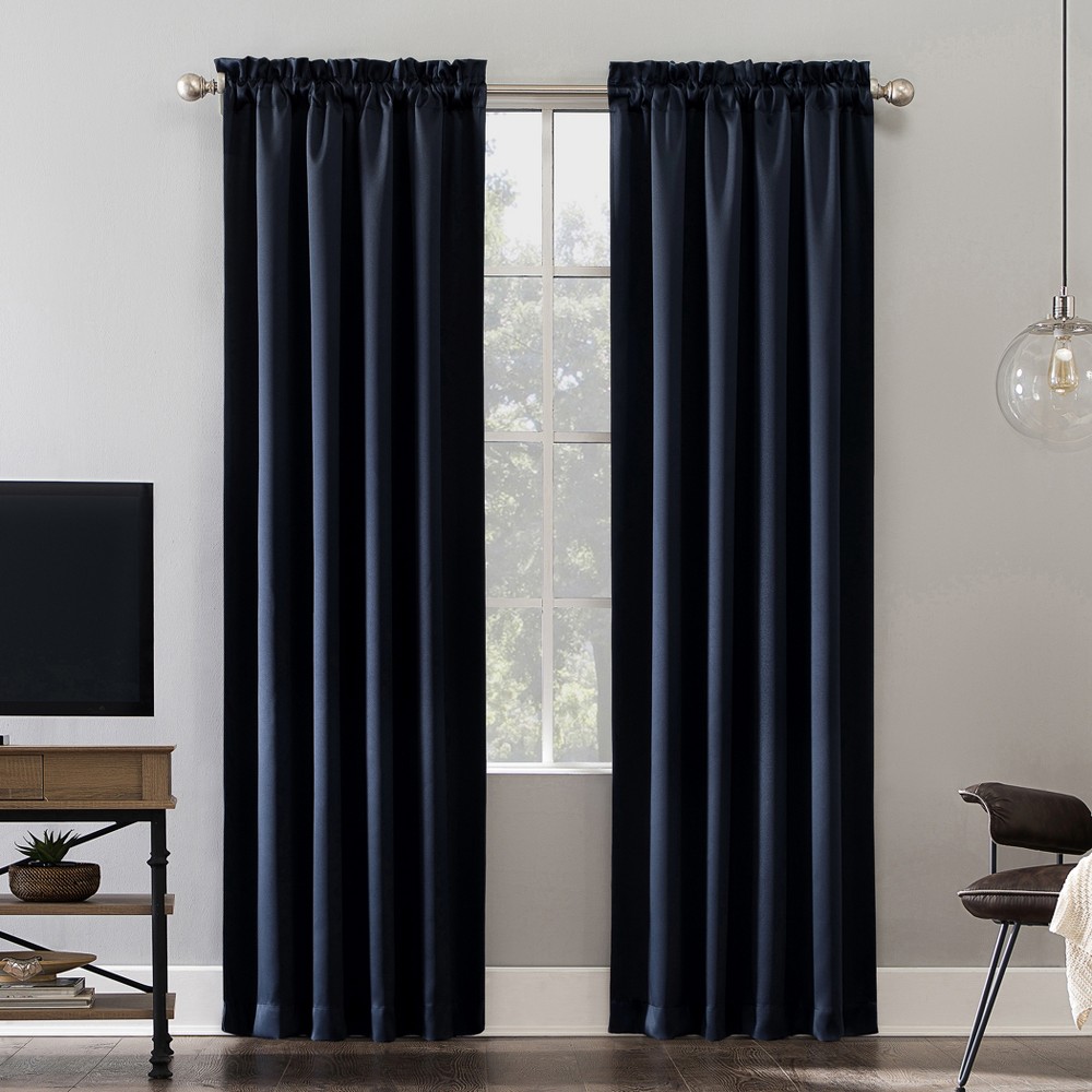52"x95" Sun Zero Blackout Oslo Theater Grade Rod Pocket Curtain Panel Navy Blue: Energy Efficient, Noise Reduction
