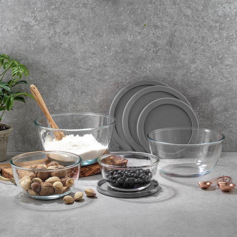 JoyJolt JoyFul 4 Kitchen Glass Food Mixing Bowls With Lids - Grey, 5 of 8