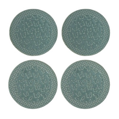 VIP Ceramic 6.34 in. Green Butterfly Patterned Dessert Plates Set of 4