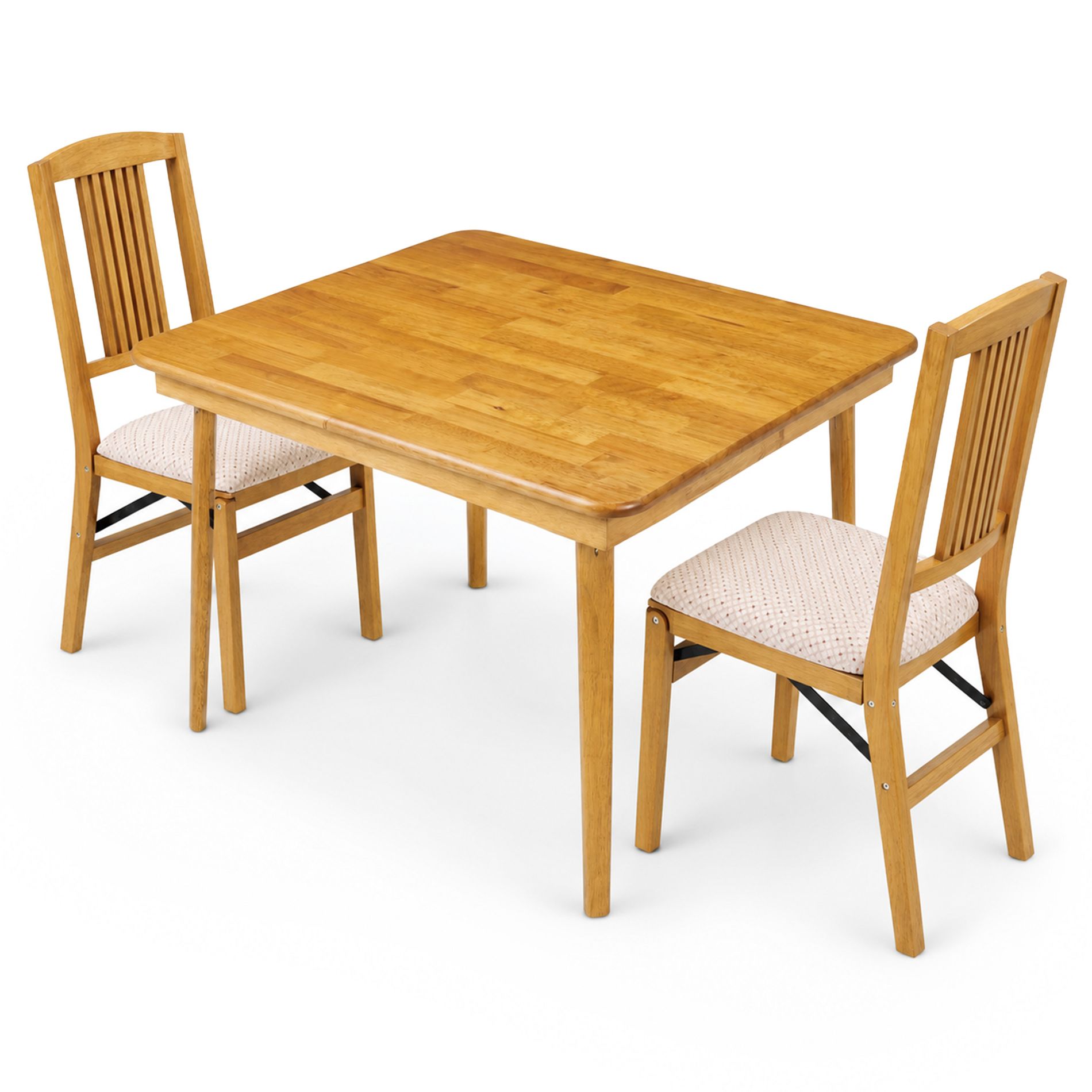 MECO Stakmore Wood Fabric Upholstered Seat Folding Chairs and Folding Table Set