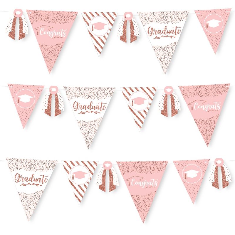 Big Dot of Happiness 30 Piece Rose Gold Graduation Party Pennant Triangle Banner, 1 of 10