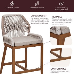 Outdoor Bar Stools Set of 2 - Counter Height 24" Rattan Chairs with Aluminum Frame, Weather-Resistant Backrest Stools for Patio, Garden & Kitchen - 1 of 4
