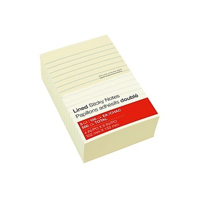 MyOfficeInnovations Stickies Recycled Line-Ruled Notes Yellow 4" x 6" 5 Pads/PK 565436