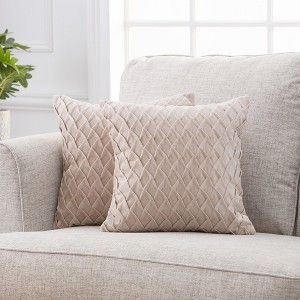 Chanasya Gem Pleated Textured Velvet Throw Pillow Cover - 2-Piece Set - 1 of 4