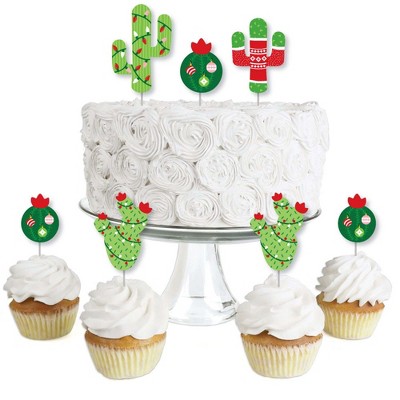 Big Dot of Happiness Merry Cactus - Dessert Cupcake Toppers - Christmas Cactus Party Clear Treat Picks - Set of 24