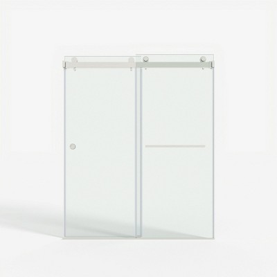 Lirago Frameless Double Sliding Shower Door - Tempered Glass Reversible Installation Silent Stainless Steel Rail 60" x 72" Silver