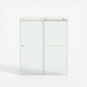 Lirago Frameless Double Sliding Shower Door - Tempered Glass Reversible Installation Silent Stainless Steel Rail 60" x 72" Silver - 1 of 4