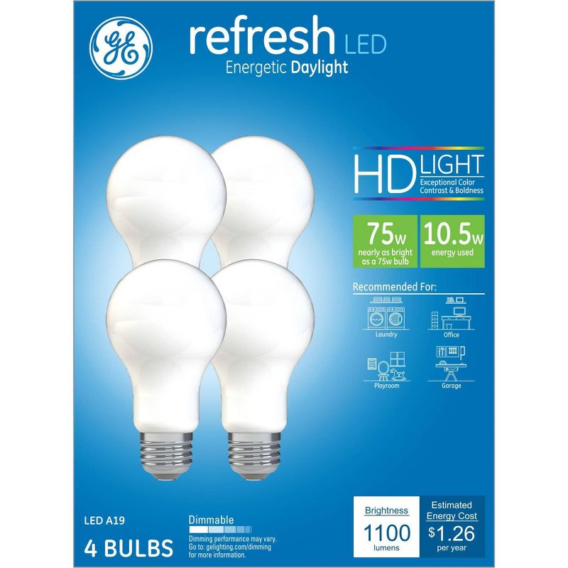 GE 4pk 10.5W 75W Equivalent Refresh LED HD Light Bulbs Daylight, 1 of 5