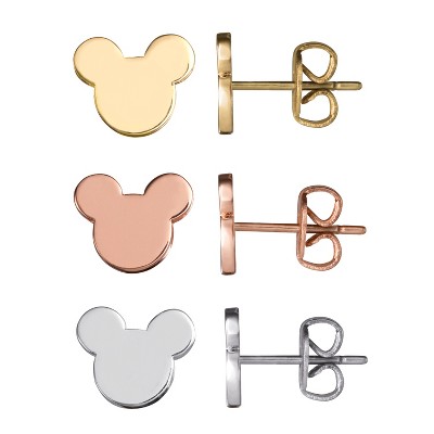 Disney Mickey Mouse Silver Plated Stud Earrings Set, Tri-color - 3 Pairs