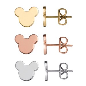Disney Mickey Mouse Silver Plated Stud Earrings Set, Tri-color - 3 Pairs - 1 of 4