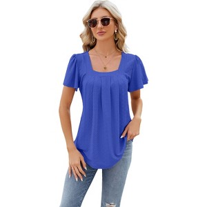 Womens Casual Shirts Loose T Shirts Basic Short Sleeve Crewneck Trendy Tops Cute Clothes Blouse - 1 of 4