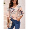 MISSKY Women's 3/4 Sleeve Tunic Tops Casual V Neck Dress Shirts Floral Printed Loose Fit Pleated Blouses - 2 of 4