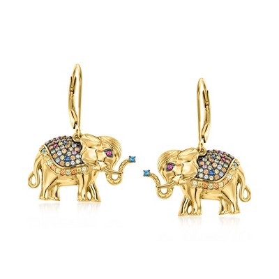 Ross-Simons 0.60 ct. t.w. Multicolored Sapphire and .20 ct. t.w. Ruby Elephant Drop Earrings in 18kt Gold Over Sterling