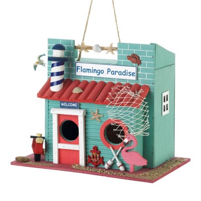 8.5" Flamingo Paradise Wood Birdhouse - Zingz & Thingz