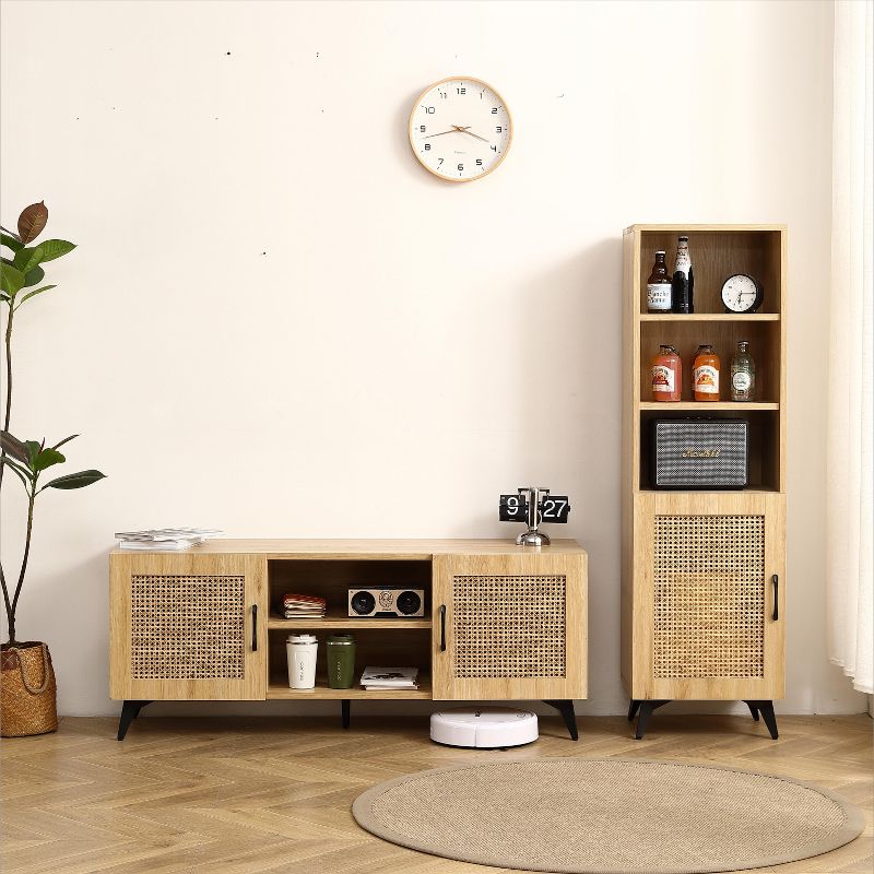 Freya 55.12" High Mesh Accent/Side Cabinet with 1 Rattan Cabinet Door And 3 Open Shelves-Maison Boucle, 3 of 7