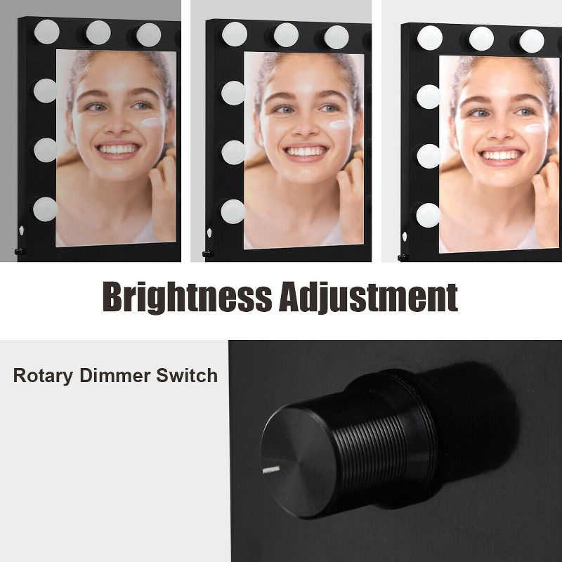 Costway Wall Mounted Vanity Mirror Hollywood Makeup Dimmer Light Black, 5 of 11