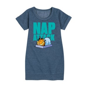 - Garfield - Nap Attack Graphic Short Sleeve Fleece Dress - 1 of 4