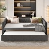 Full Size Upholstered Daybed with Twin Trundle, Daybed with Tufted Button and Copper Nail Back, Space-Saving Bed with Wood Frame-Baofuwish - 2 of 4