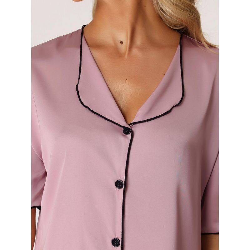 cheibear Women's Satin Short Sleeve Sleepshirt Button Down Pajama Nightgown, 4 of 6