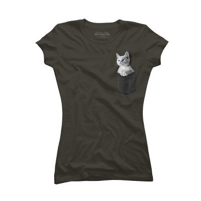 Junior's Design By Humans Pocket Kitten By Mitxeldotcom T-Shirt