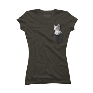 Junior's Design By Humans Pocket Kitten By Mitxeldotcom T-Shirt - 1 of 3