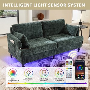 MOONMISS chenille 2-seater wood-legged sofa with LED light, USB charging port and storage bag Living room Bedroom Study room - 1 of 4