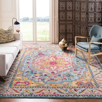 Phoenix Turquoise and Beige Square Medallion Area Rug