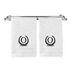 BC BARE COTTON Monogrammed Hand Towel, 100% Turkish Cotton - Set of 2 - White - Black Wreath - 1 of 4