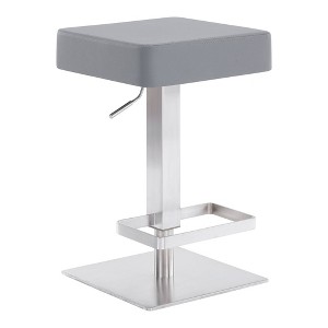 Kaylee Adjustable Faux Leather Metal Swivel Barstool: Brushed Stainless Steel, Footrest - Armen Living - 1 of 4
