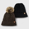 London Fog Women’s 2-Pack Cable Knit Beanie Set – Classic Pom & Solid Cuffed Winter Hats - 4 of 4