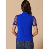 INSPIRE CHIC Women's Bow Tie V Neck Stand Collar Short Mesh Sleeve Blouse - 4 of 4
