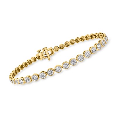 Ross-Simons 1.00 ct. t.w. Diamond Cluster Tennis Bracelet in 18kt Gold Over Sterling Size 7