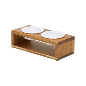 Teamson Pets Billie Small Elevated Wood Pet Feeder with Ceramic Bowls, Brown - 1 of 4