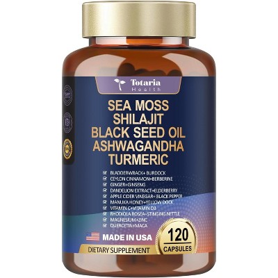 Totaria 25-in-1 Sea Moss, Black Seed Oil, Ashwagandha & Shilajit Supplement – 120 Capsules