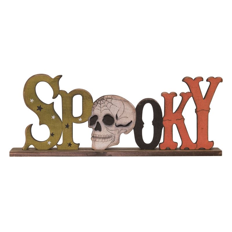 Transpac Wood 13.4 in. Multicolor Halloween Spooky Skull Decor, 1 of 2