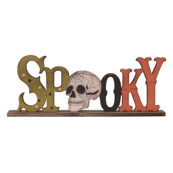Transpac Wood 13.4 in. Multicolor Halloween Spooky Skull Decor