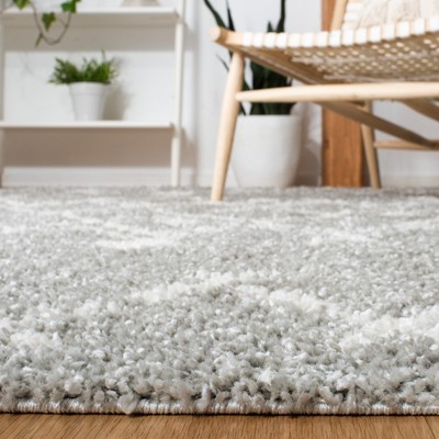 Light Grey and Cream Synthetic Shag Area Rug 6' x 9'