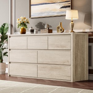 Rustic Farmhouse 7-Drawer Dresser - Handle-Free Wooden Storage Cabinet with Anti-Tip Safety for Bedroom, Living Room & Hallway - 1 of 4