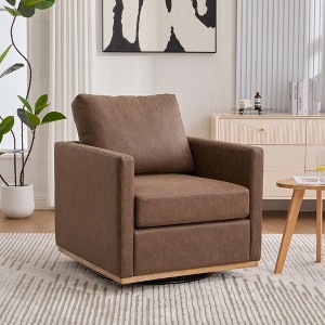 GDFStudio Virginia Modern 30.7" Wood and Faux Leather Upholstered Square Swivel Chair - 1 of 4