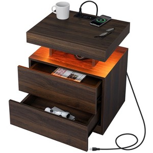 Hommpa Modern LED Nightstand with Wireless Charging Station & 2 Drawers - 1 of 4