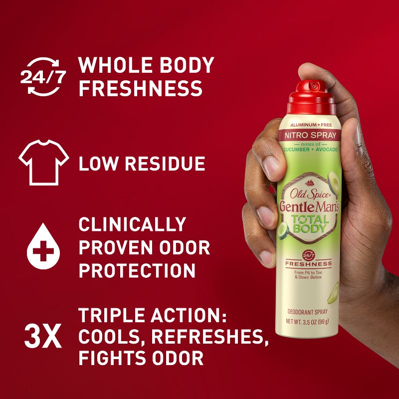 Old Spice Whole Body Deodorant for Men - Total Body Aluminum Free Spray - Cucumber &#38; Avocado - 3.5oz, 3 of 10