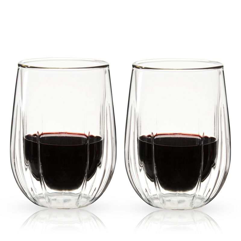 Viski Insulated Wine Glasses - Double Walled Wine Glass Set with Cut Crystal Design - Dishwasher Safe Borosilicate Glass 13oz Set of 2, 4 of 8