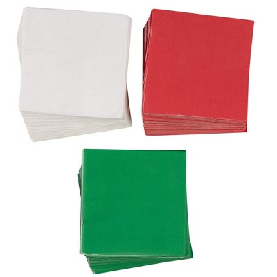 Juvale 210-Pack Plain Disposable Paper Cocktail Napkins for Christmas Party Supplies - Red, Green, White