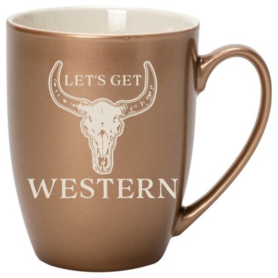 100 North Bull Skull 10 Ounce Bronze Metallic Finish, Comfortably Fits Your Hands, New Bone China Coffee Tea Cup Mug, Let's Get Western